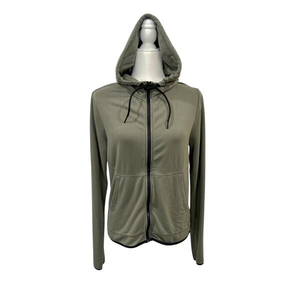 Threads 4 Thought Green Black Trim Modal Spandex Zip Front Hoodie - Picture 1 of 7